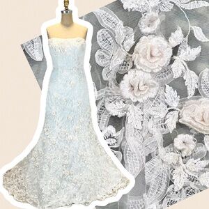 Oleg Cassini lace wedding dress gown blush pink flower strapless hourglass train